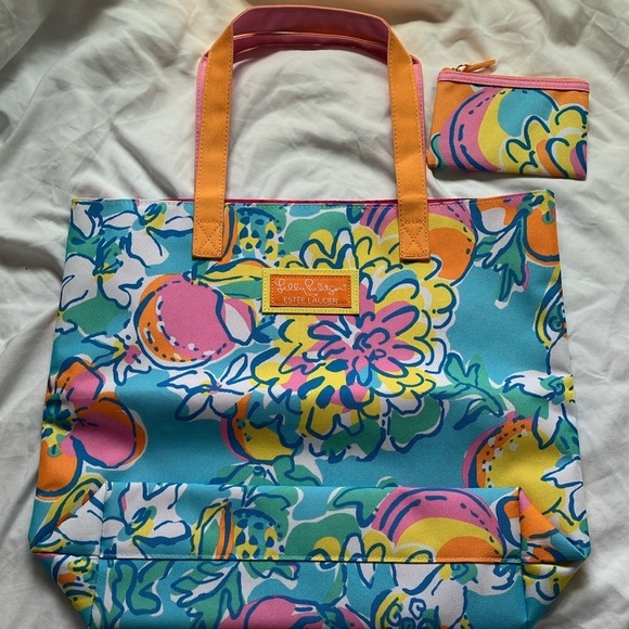 Lilly Pulitzer X Estée Lauder: Colorful Floral Tote Bag- coin/card pouch - Picture 1 of 16